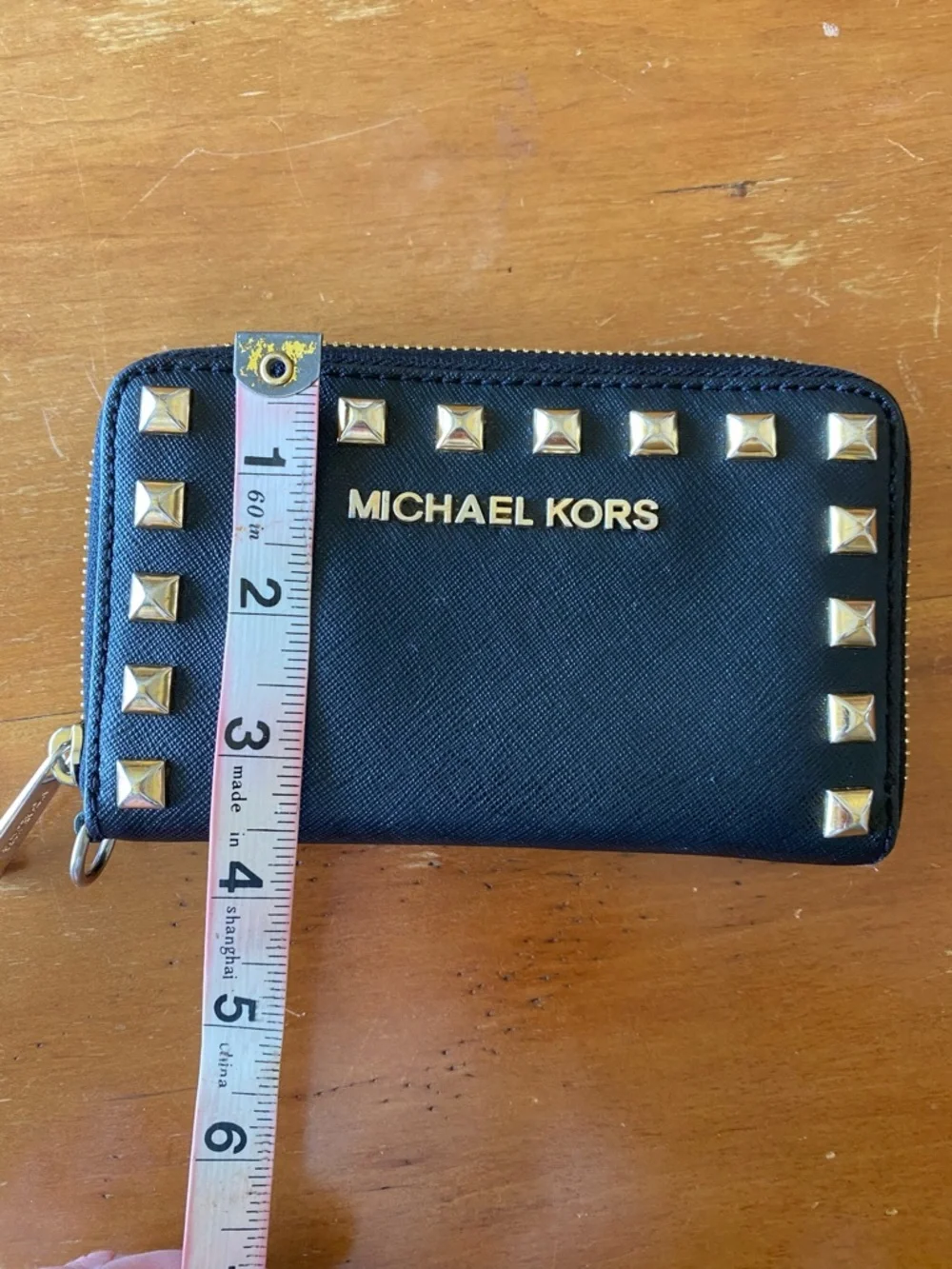 Michael Kors Black Studded Zip Wallet Card Case Rocker Glam Bikercore Punk 4x6”